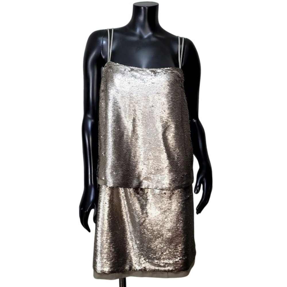 Banana Republic‎ Sequin Layered Mini Dress Champagne Gold 12P NWT Sparkly Glam